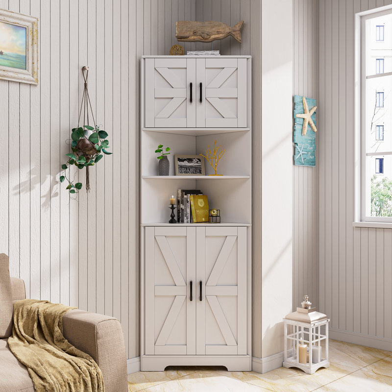 Gracie Oaks Fonnie Farmhouse Corner 5Tier Tall Storage with